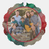 メリークリスマスグリーンレッド写真テンプレート オーナメントカード (裏面)