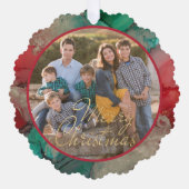 メリークリスマスグリーンレッド写真テンプレート オーナメントカード (正面)