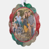 メリークリスマスグリーンレッド写真テンプレート オーナメントカード (左)