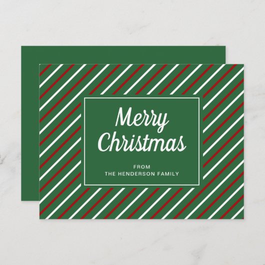 メリークリスマスグリーンレッド白ストライプ色葉書 ポストカード (正面/裏面)