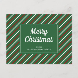 メリークリスマスグリーンレッド白ストライプ色葉書 ポストカード