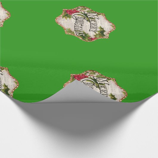 メリークリスマスグリーンヴィンテージギフトラッピング紙 ラッピングペーパー (角)