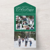 メリークリスマスグリーン写真ユニークコラージュ3倍 オールインワン招待状 (内側)