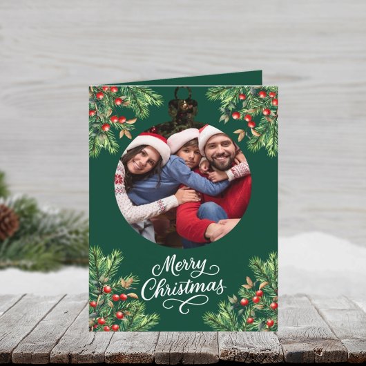 メリークリスマスグリーン写真年のレビュー シーズンカード