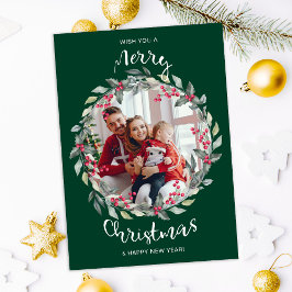 メリークリスマスグリーン家族の写真ホリデーカード シーズンカード