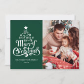 メリークリスマスグリーン家族の写真ホリデーカード シーズンカード (正面)