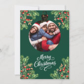 メリークリスマスグリーン松の写真年レビュー シーズンカード (正面)