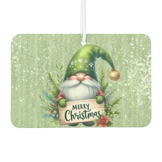 メリークリスマスグリーン格言キラキラ カーエアーフレッシュナー (正面)