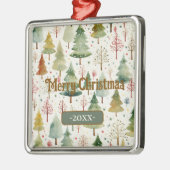 メリークリスマスグリーン水彩松の木 メタルオーナメント (左)