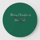 メリークリスマスグリーン無地のソロの背景ホリダ ラージ壁時計 (正面)