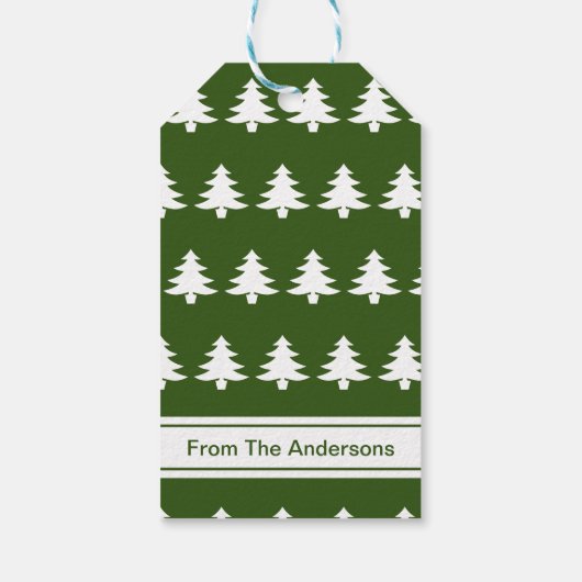 メリークリスマスグリーン白いクリスマスツリー&名前 ギフトタグ (裏面)