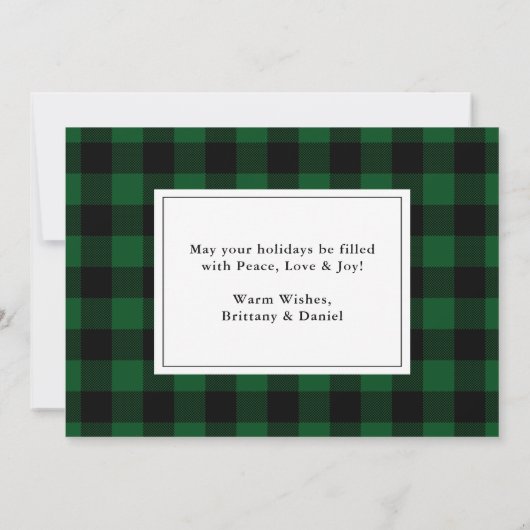 メリークリスマスグリーン結婚プレイドの写真カード シーズンカード (裏面)