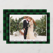 メリークリスマスグリーン結婚プレイドの写真カード シーズンカード (正面/裏面)