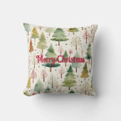 メリークリスマスグリーン茶色の森林松 クッション (正面)