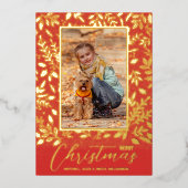 メリークリスマスグリーン赤写真金ゴールド 箔シーズンカード (正面)