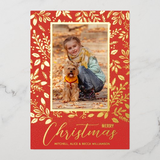 メリークリスマスグリーン赤写真金ゴールド 箔シーズンカード (正面)