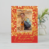 メリークリスマスグリーン赤写真金ゴールド 箔シーズンカード (立ち正面)