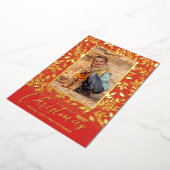 メリークリスマスグリーン赤写真金ゴールド 箔シーズンカード (回転した状態)