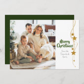 メリークリスマスグリーン金ゴールドスターモダンズ写真 シーズンカード (正面/裏面)