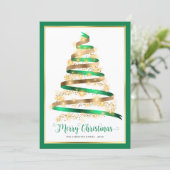 メリークリスマスグリーン金ゴールドツリー写真 シーズンカード (スタンド正面)