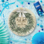 メリークリスマスグリーン金ゴールドホワイトリース ペーパープレート (パーティー)