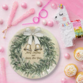 メリークリスマスグリーン金ゴールドホワイトリース ペーパープレート (パーティー)