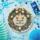 メリークリスマスグリーン金ゴールドリース ペーパープレート (パーティー)