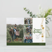 メリークリスマスグリーン金ゴールド星写真コラージュ シーズンカード (スタンド正面)