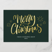 メリークリスマスグリーン金ゴールド書道ビジネス 箔シーズンカード (正面)