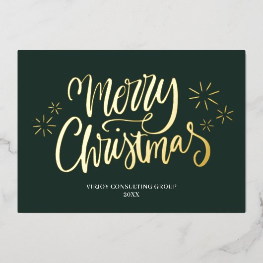 メリークリスマスグリーン金ゴールド書道ビジネス 箔シーズンカード (正面)