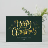 メリークリスマスグリーン金ゴールド書道ビジネス 箔シーズンカード (立ち正面)