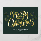 メリークリスマスグリーン金ゴールド書道ビジネス 箔シーズンポストカード (正面)
