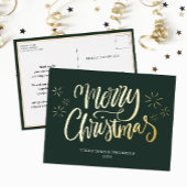 メリークリスマスグリーン金ゴールド書道ビジネス 箔シーズンポストカード