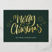 メリークリスマスグリーン金ゴールド書道非写真 箔シーズンカード (正面)
