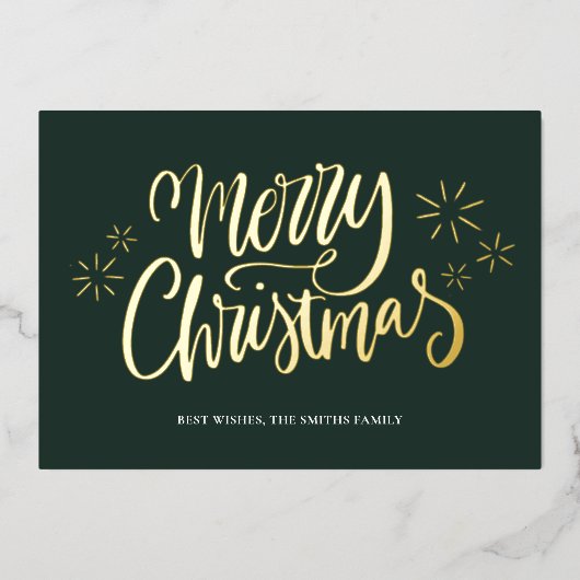 メリークリスマスグリーン金ゴールド書道非写真 箔シーズンカード (正面)