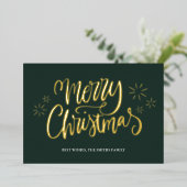 メリークリスマスグリーン金ゴールド書道非写真 箔シーズンカード (立ち正面)