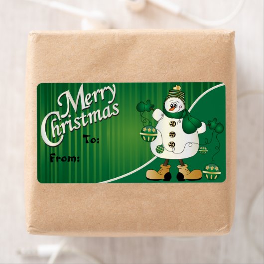 メリークリスマスグリーン雪だるまギフトラベル ラベル (インサイチュ)