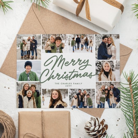 メリークリスマスグリーン10枚のコラージュ シーズンカード