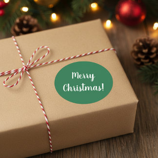 メリークリスマスグリーン&ホワイトタイポグラフィフェスティバル ラウンドシール