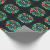 メリークリスマスグリーン&レッドリースオンブラック ラッピングペーパー (角)