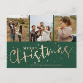 メリークリスマスグリーン&金ゴールドフェイクフォトクリスマス ポストカード (正面)