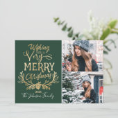 メリークリスマスグリーン&金ゴールドフェスティバル家族の写真 シーズンカード (スタンド正面)