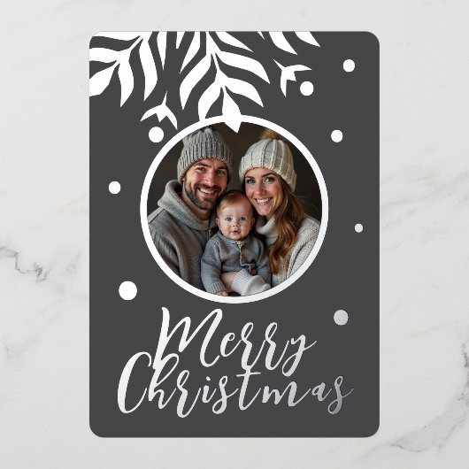 メリークリスマスグレーの写真 箔シーズンカード (正面)