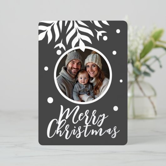 メリークリスマスグレーの写真 箔シーズンカード (立ち正面)