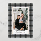 メリークリスマスグレーバラ金ゴールドタータンチェック格子写真 箔シーズンカード (正面)