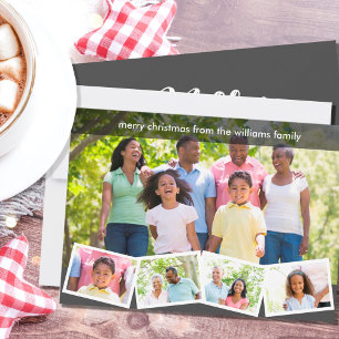 メリークリスマスグレーファミリーフォトコラージュ シーズンカード
