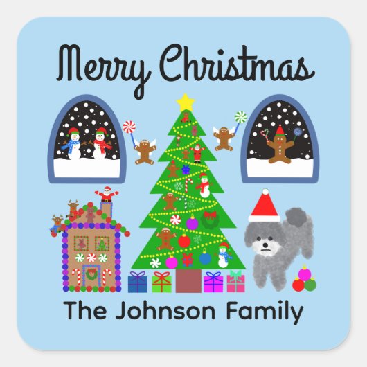 メリークリスマスグレープードルクリスマスステッカー#6 スクエアシール (正面)