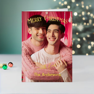 メリークリスマスゲイレトロピンク   カスタム写真 箔シーズンカード