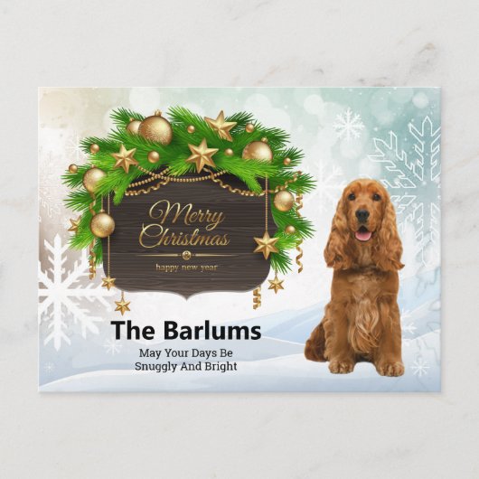 メリークリスマスコッカースパニエル犬 シーズンポストカード (正面)