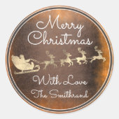 メリークリスマスコテージゴールドサンタトナディースライト ラウンドシール (正面)